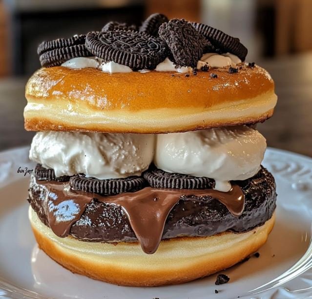 Oreo Cheesecake Stuffed Donut Burger